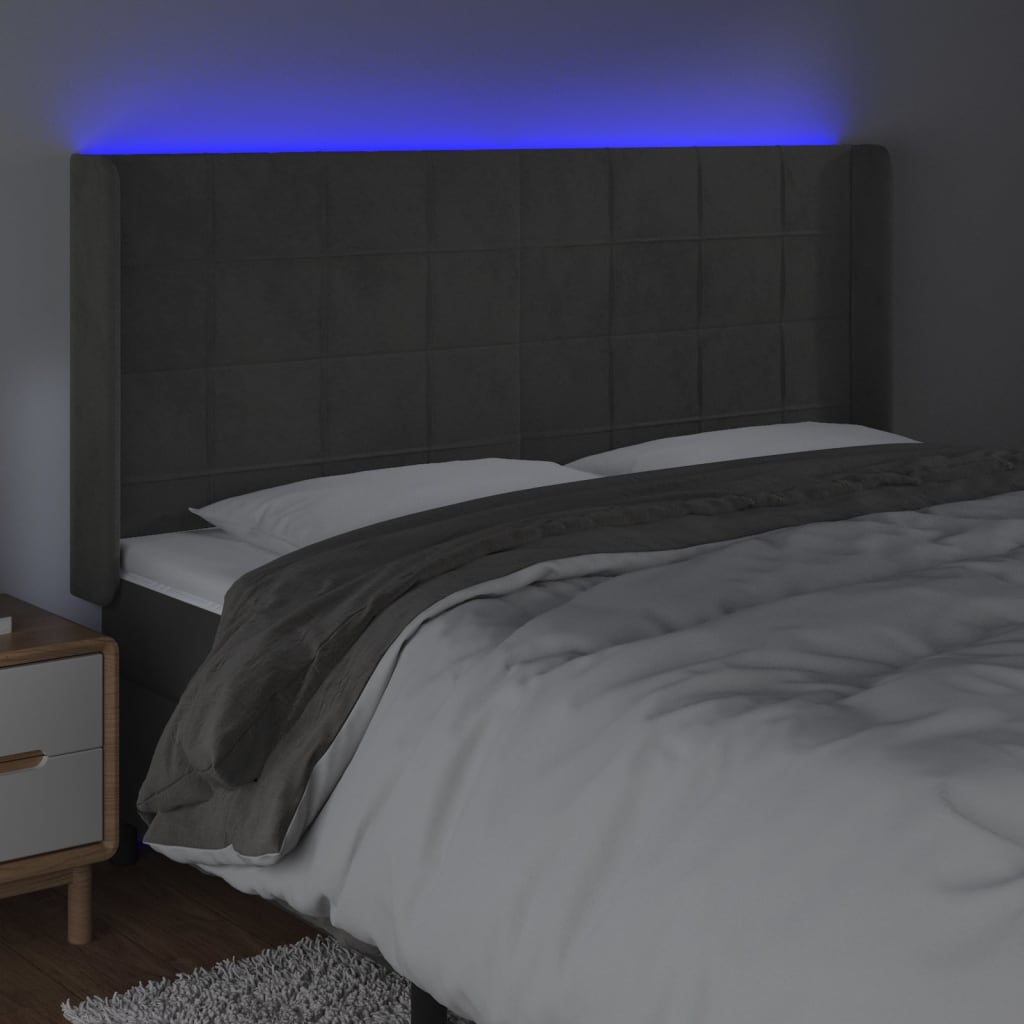 LED uzglavlje tamnosivo 183 x 16 x 118/128 cm baršunasto