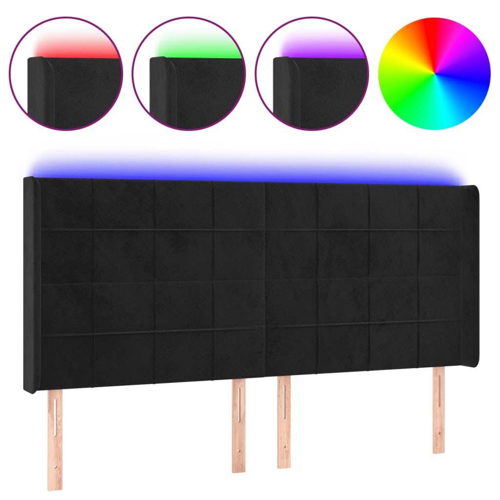 LED uzglavlje crno 183 x 16 x 118/128 cm baršunasto
