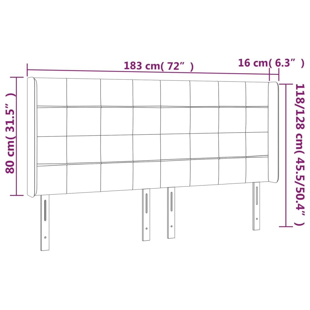 LED uzglavlje crno 183 x 16 x 118/128 cm baršunasto