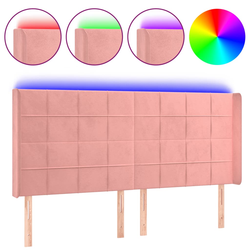 LED uzglavlje ružičasto 203x16x118/128 cm baršunasto