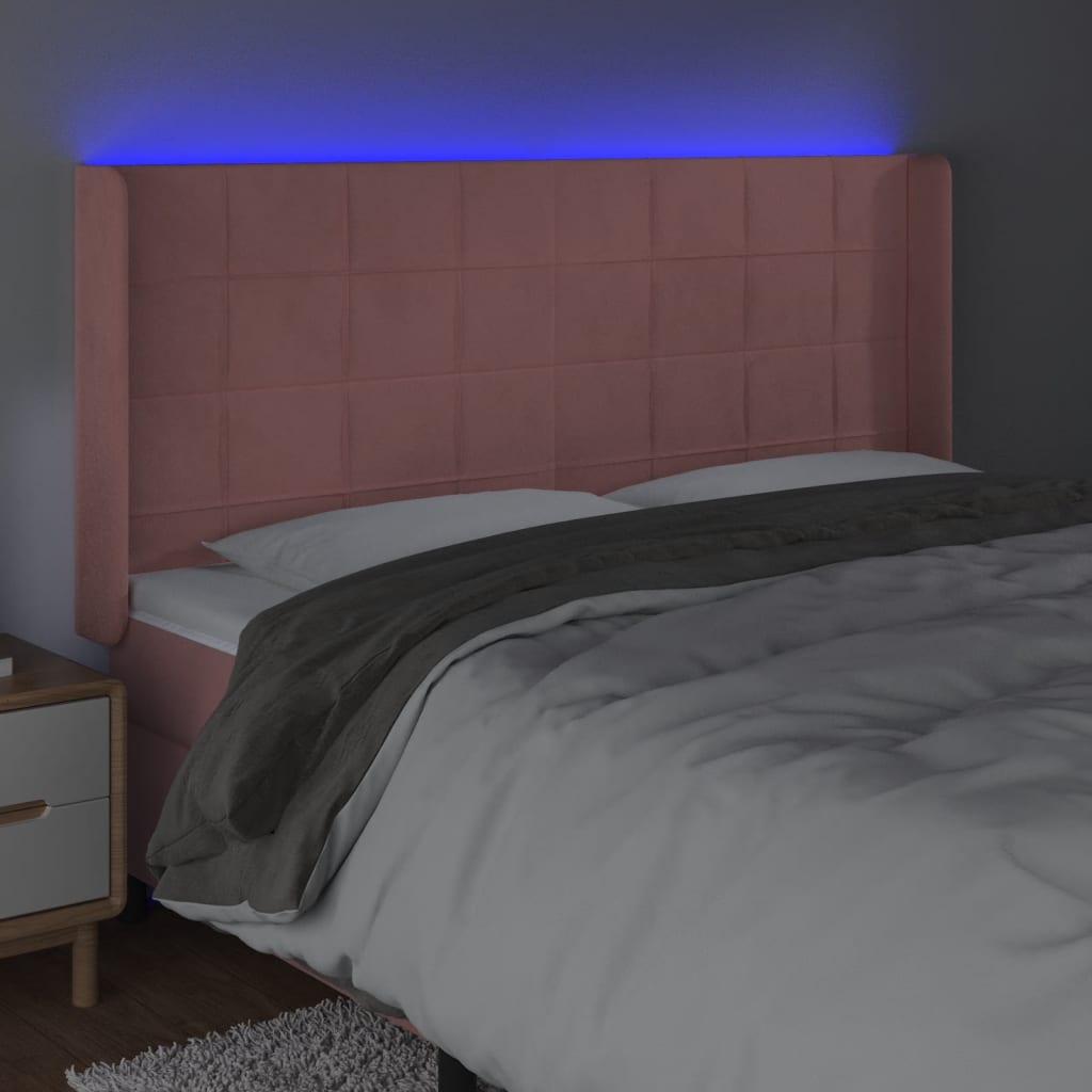 LED uzglavlje ružičasto 203x16x118/128 cm baršunasto