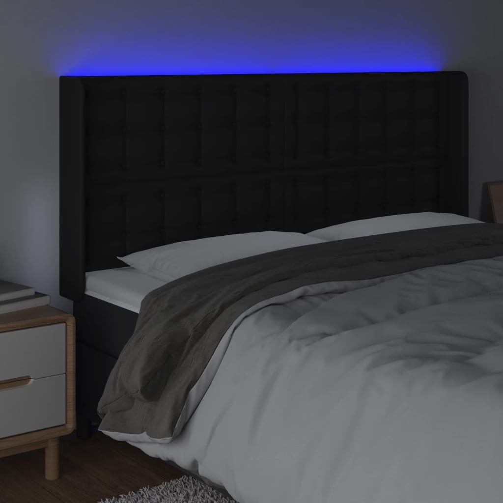 LED uzglavlje crno 147x16x118/128 cm od umjetna koža