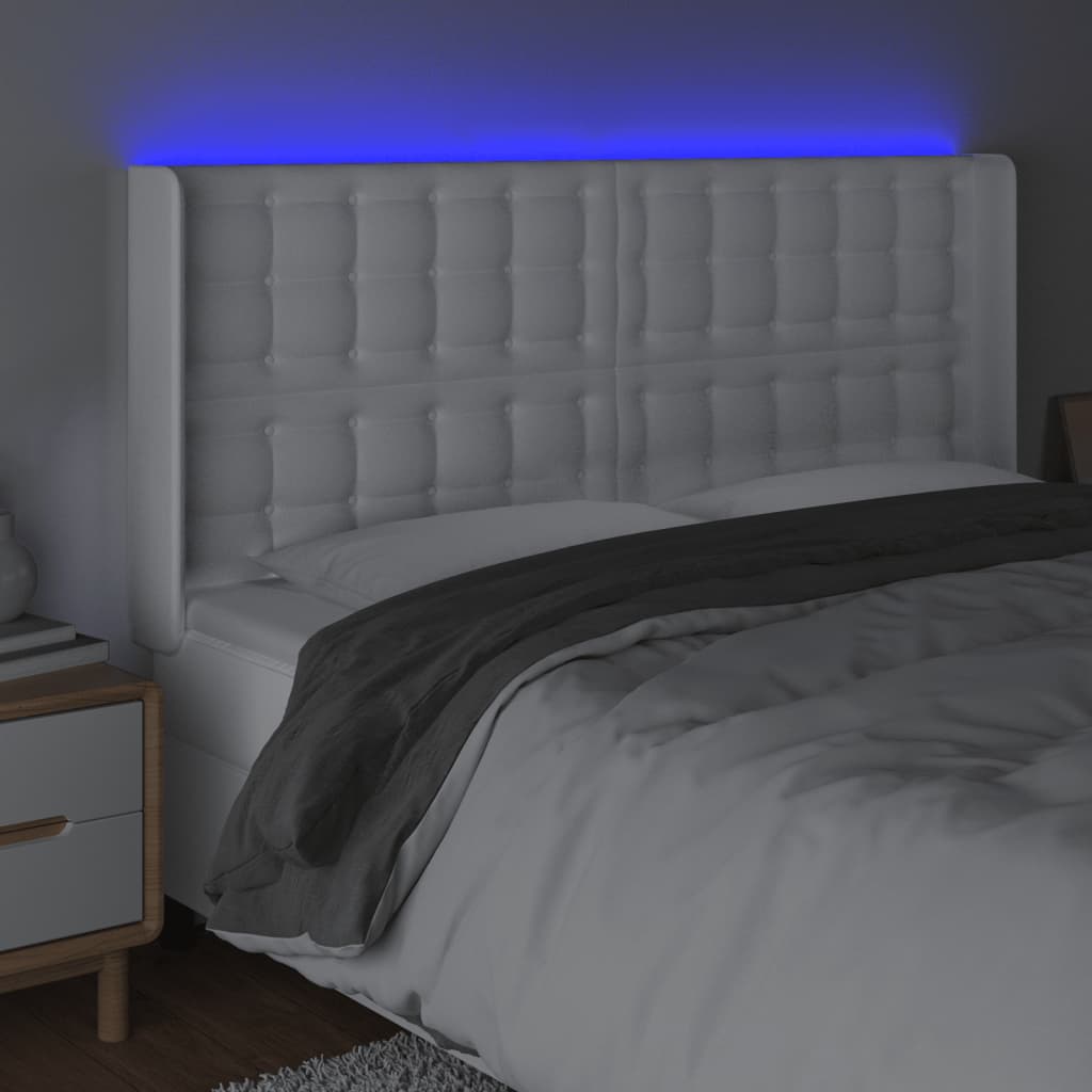 LED uzglavlje bijelo 147x16x118/128 cm od umjetne kože