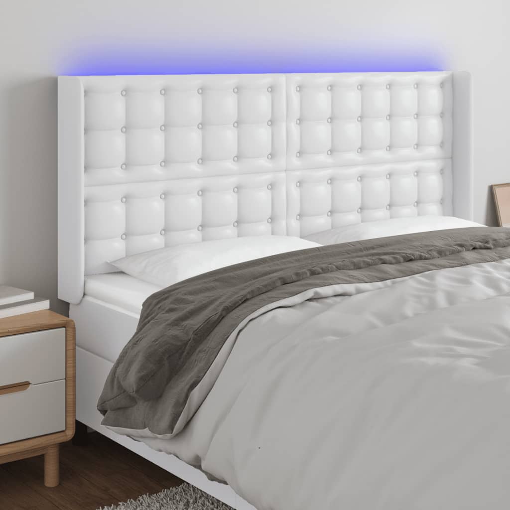 LED uzglavlje bijelo 147x16x118/128 cm od umjetne kože