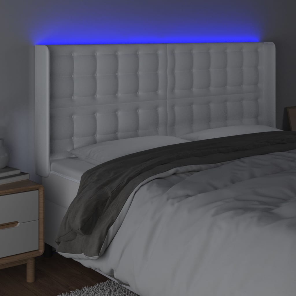 LED uzglavlje bijelo 183x16x118/128 cm od umjetne kože