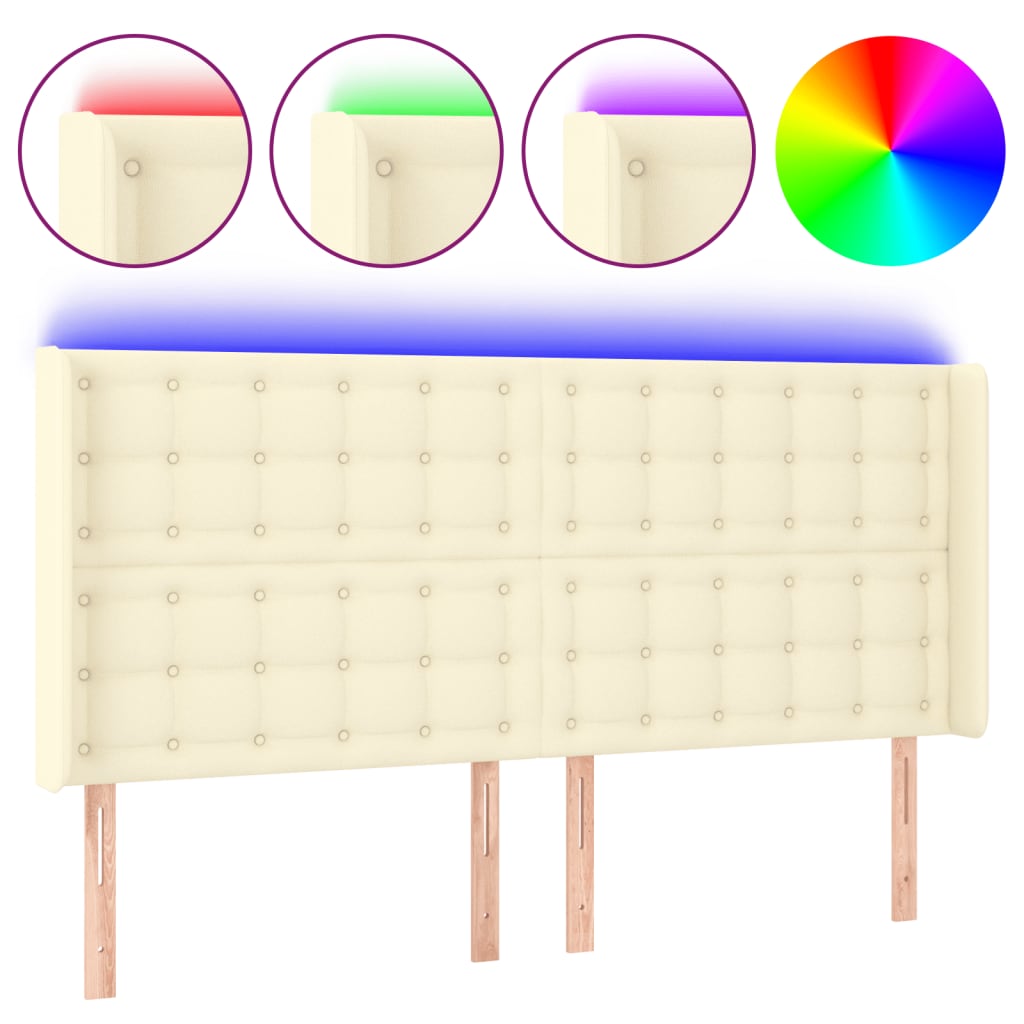 LED uzglavlje krem 183 x 16 x 118/128 cm od umjetne kože