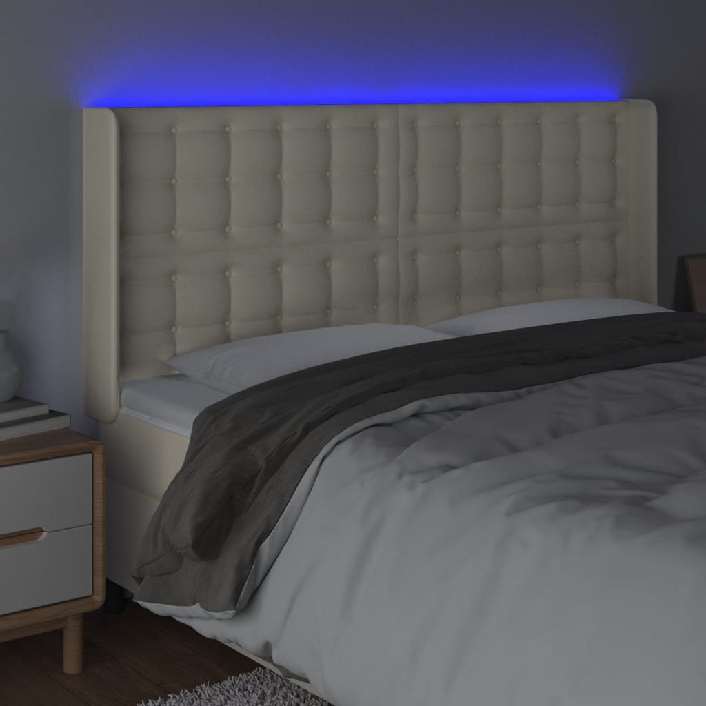 LED uzglavlje krem 183 x 16 x 118/128 cm od umjetne kože