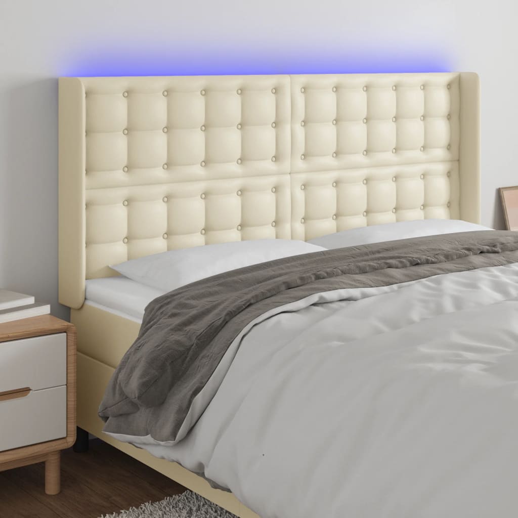 LED uzglavlje krem 183 x 16 x 118/128 cm od umjetne kože