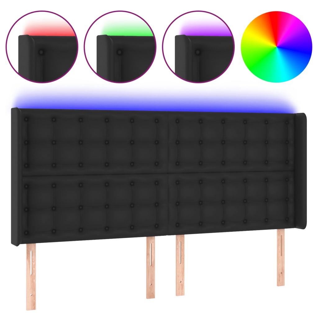 LED uzglavlje crno 203 x 16 x 118/128 cm od umjetna koža