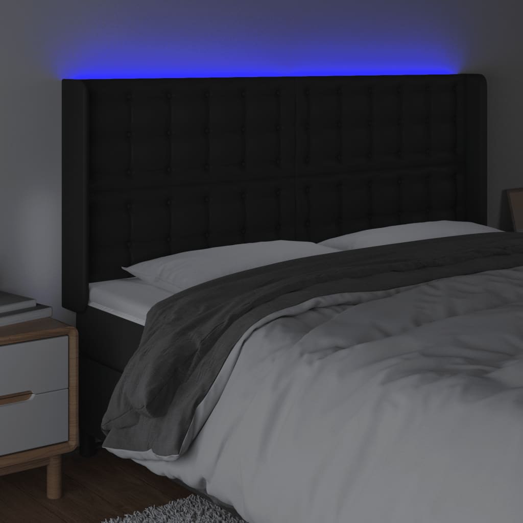 LED uzglavlje crno 203 x 16 x 118/128 cm od umjetna koža
