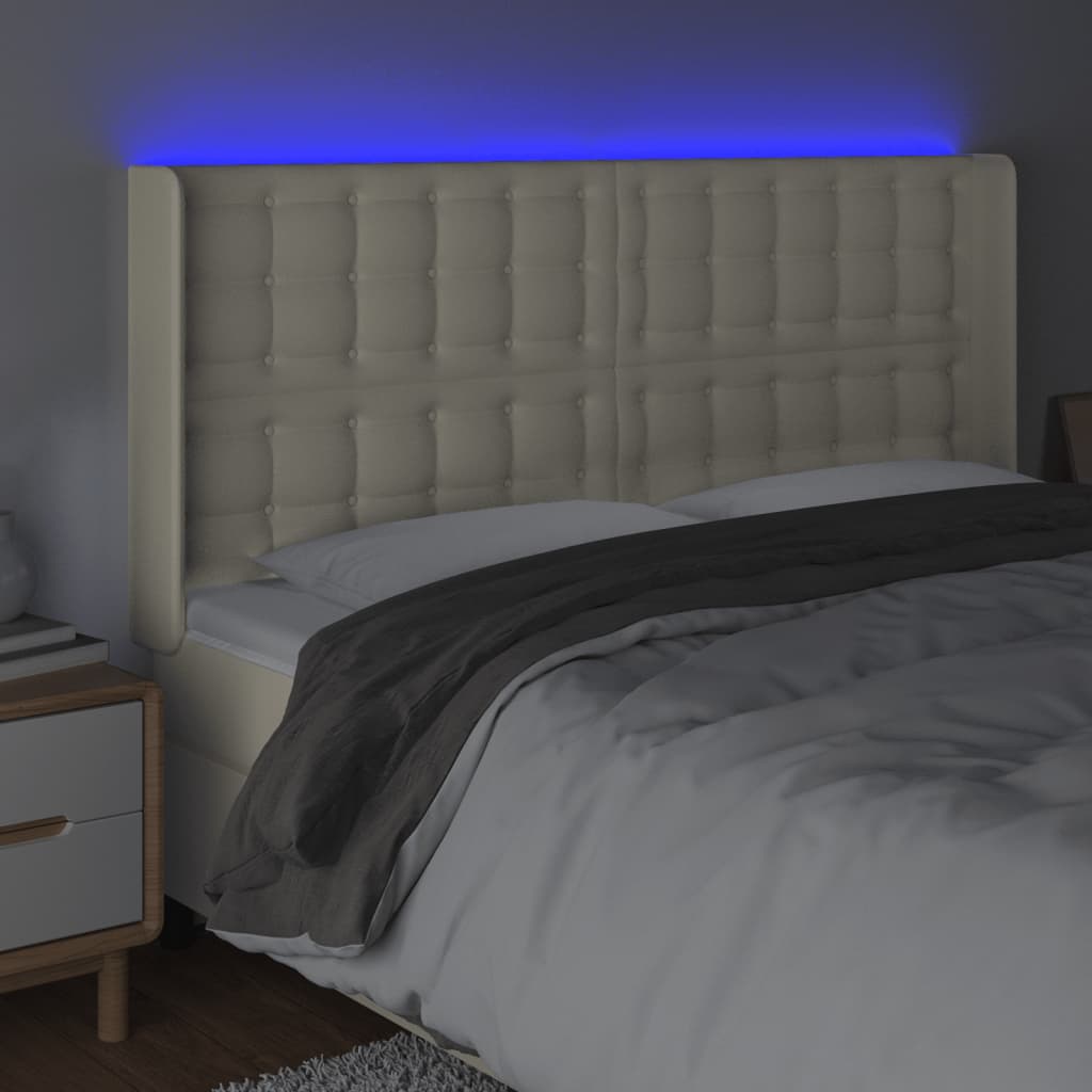 LED uzglavlje krem 203 x 16 x 118/128 cm od umjetne kože