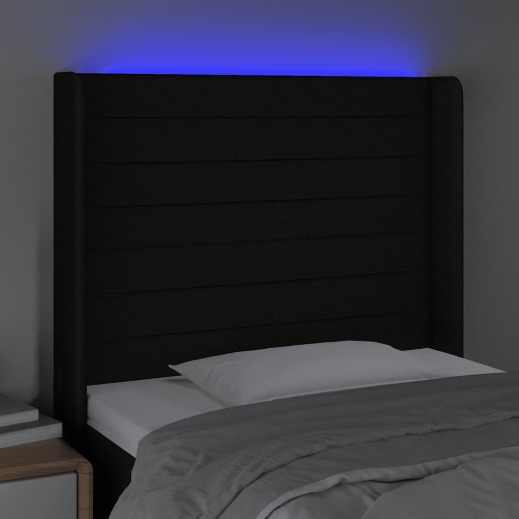 LED uzglavlje crno 93 x 16 x 118/128 cm od tkanine