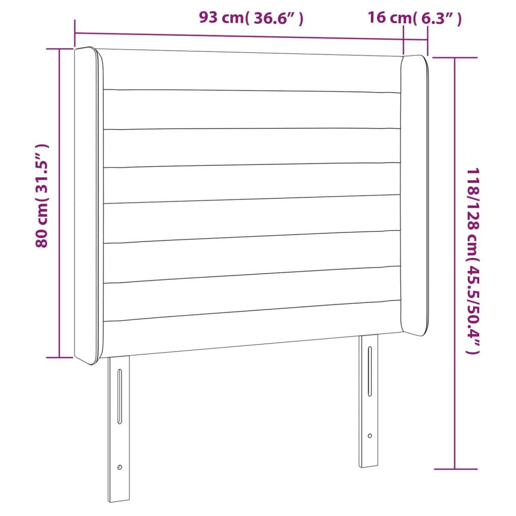 LED uzglavlje crno 93 x 16 x 118/128 cm od tkanine