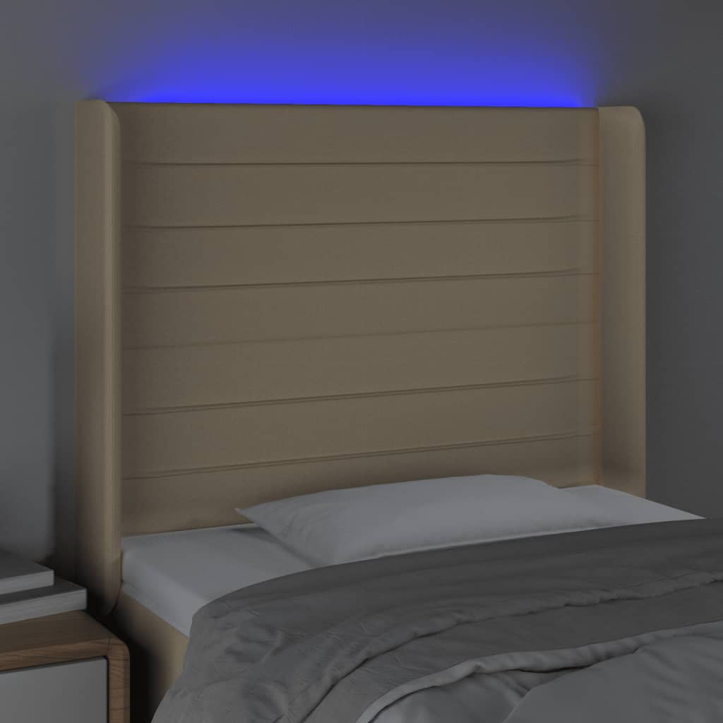 LED uzglavlje krem 93 x 16 x 118/128 cm od tkanine