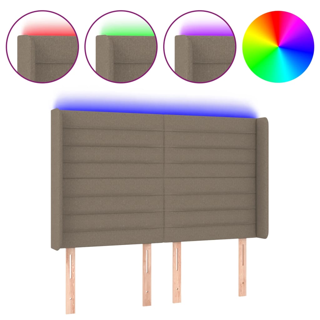 LED uzglavlje smeđesivo 147 x 16 x 118/128 cm od tkanine
