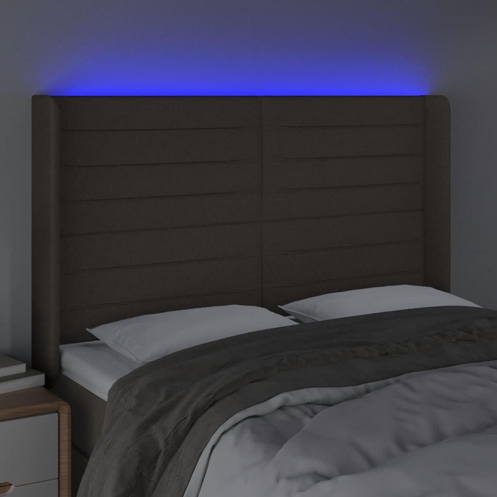 LED uzglavlje smeđesivo 147 x 16 x 118/128 cm od tkanine