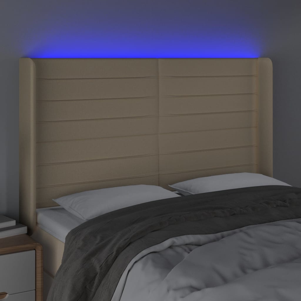 LED uzglavlje krem 147 x 16 x 118/128 cm od tkanine