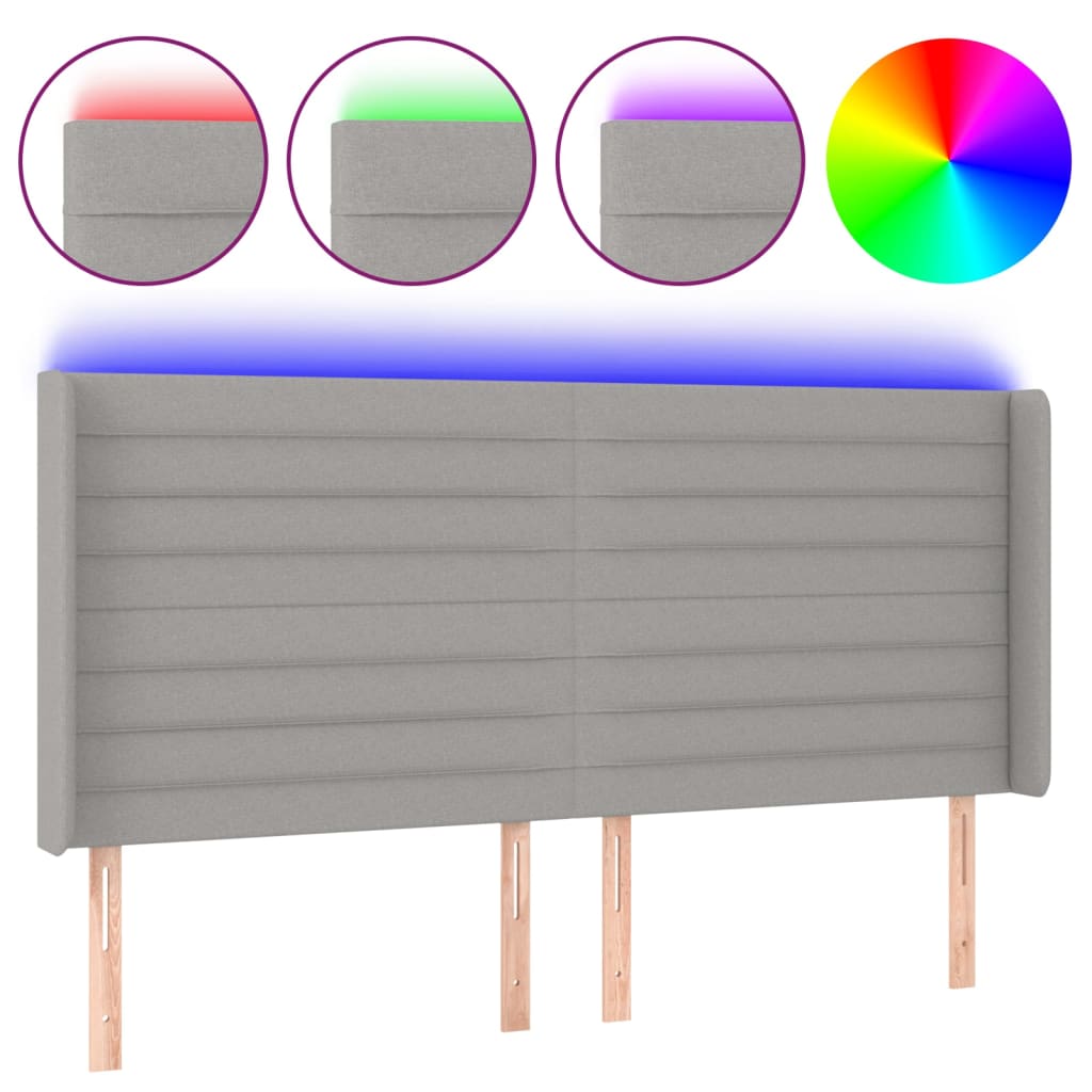 LED uzglavlje svjetlosivo 183 x 16 x 118/128 cm od tkanine
