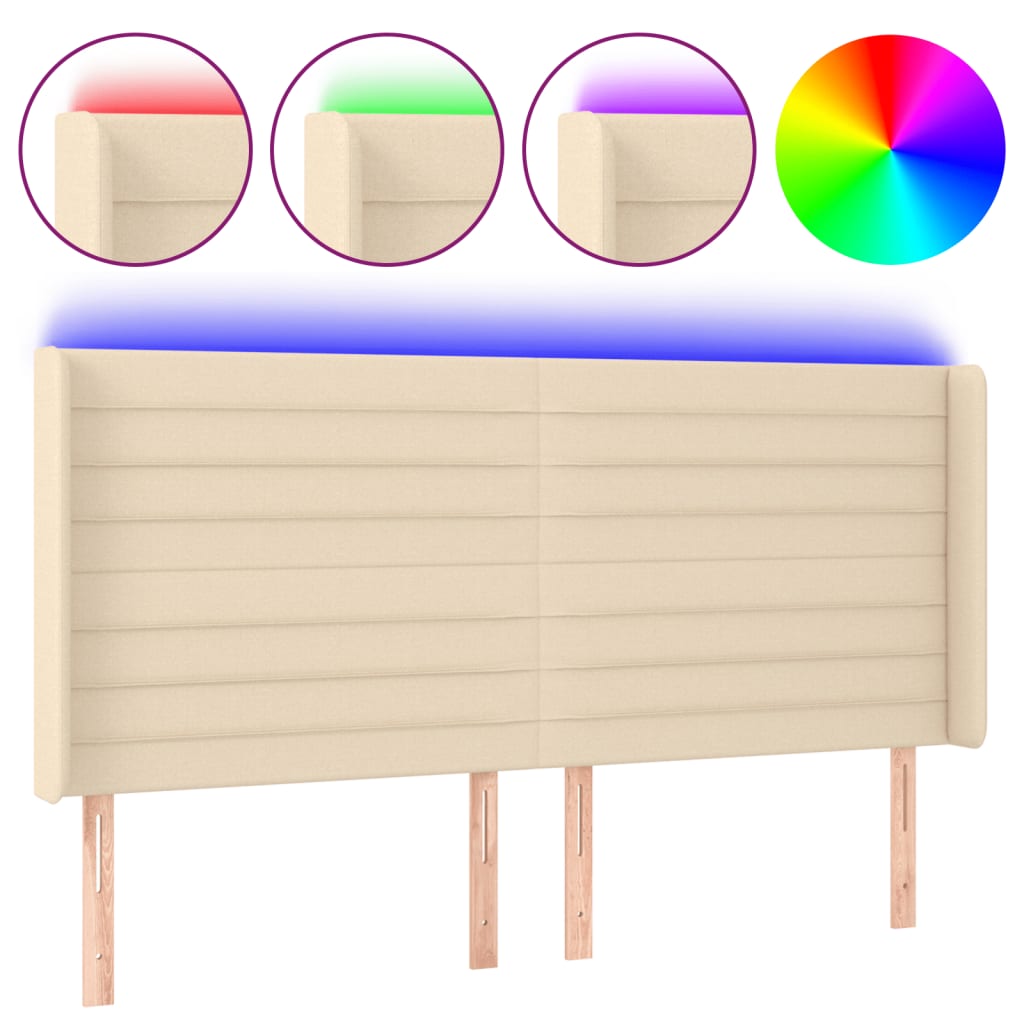 LED uzglavlje krem 203 x 16 x 118/128 cm od tkanine