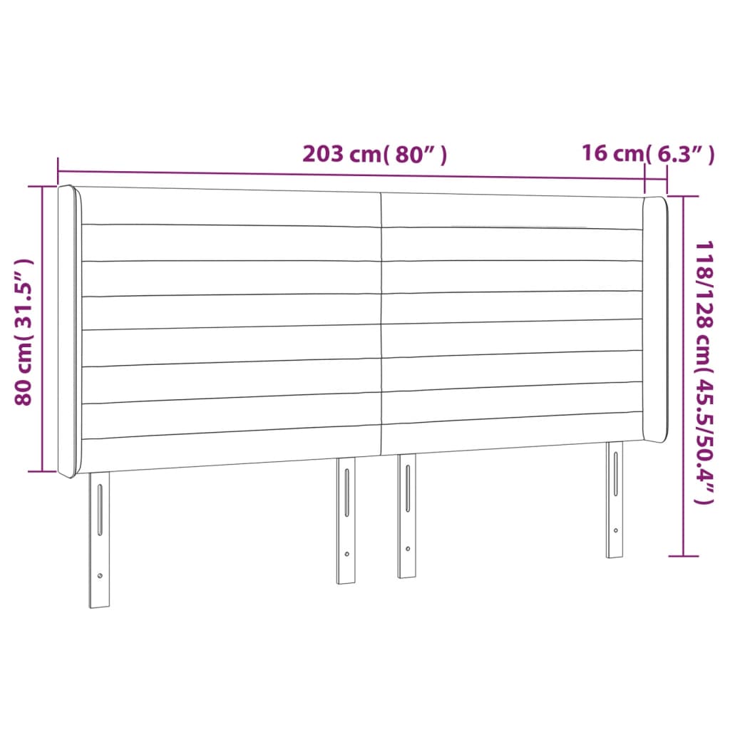 LED uzglavlje krem 203 x 16 x 118/128 cm od tkanine