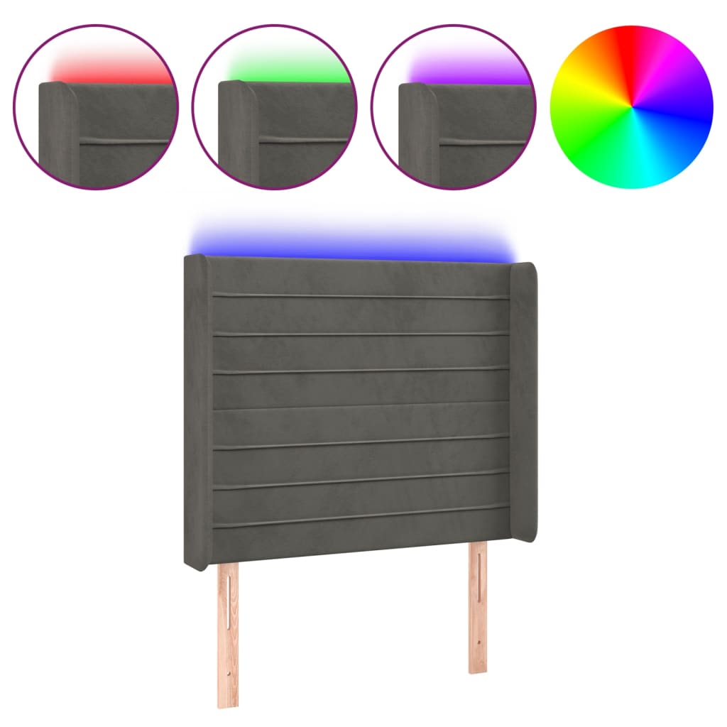 LED uzglavlje tamnosivo 83x16x118/128 cm baršunasto