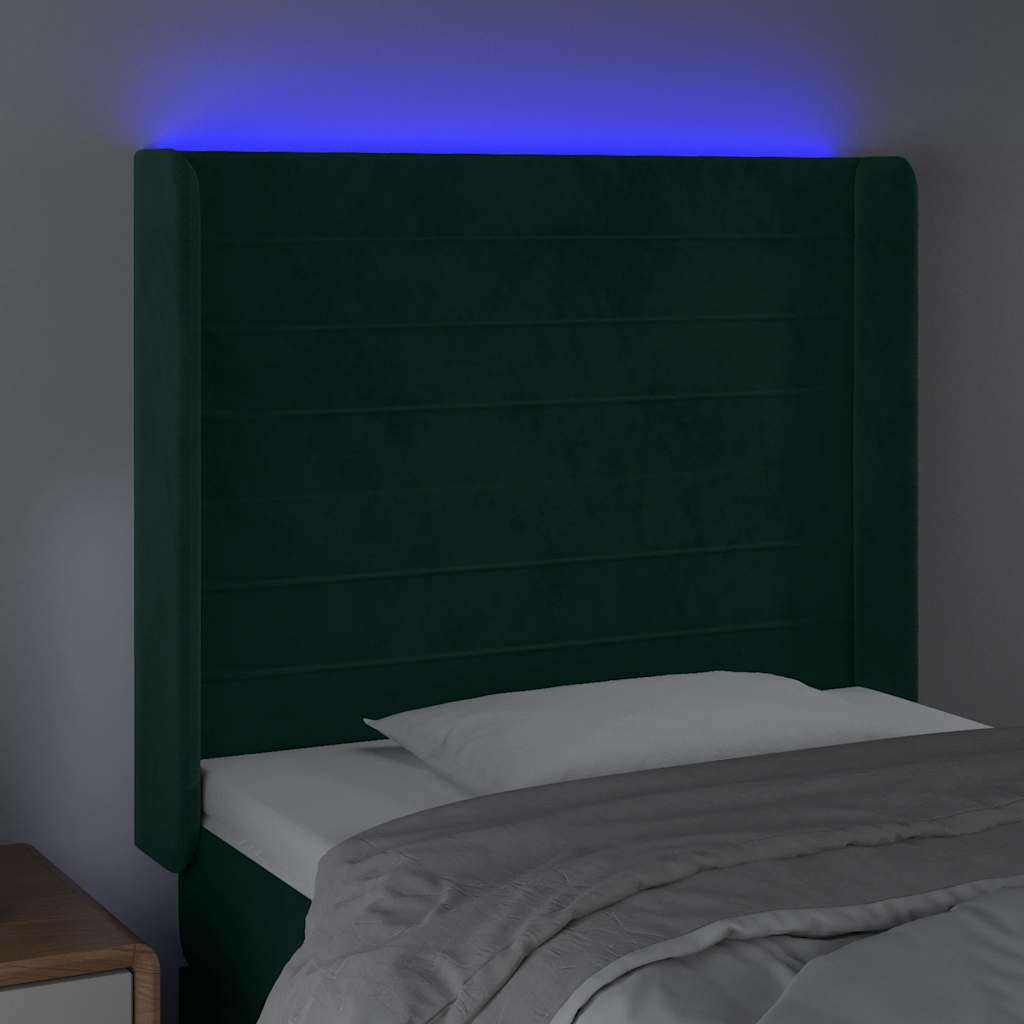 LED uzglavlje tamnozeleno 83x16x118/128 cm baršunasto