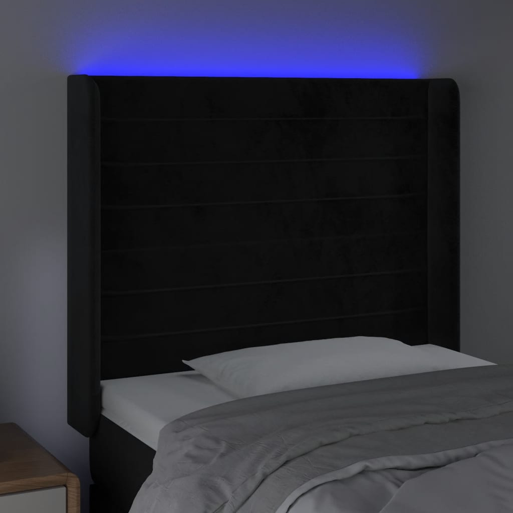 LED uzglavlje crno 93x16x118/128 cm baršunasto