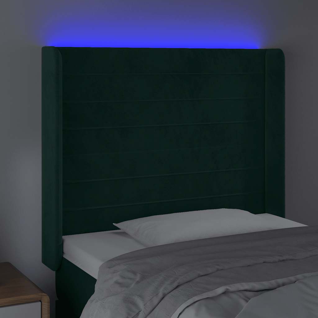 LED uzglavlje tamnozeleno 93x16x118/128 cm baršunasto