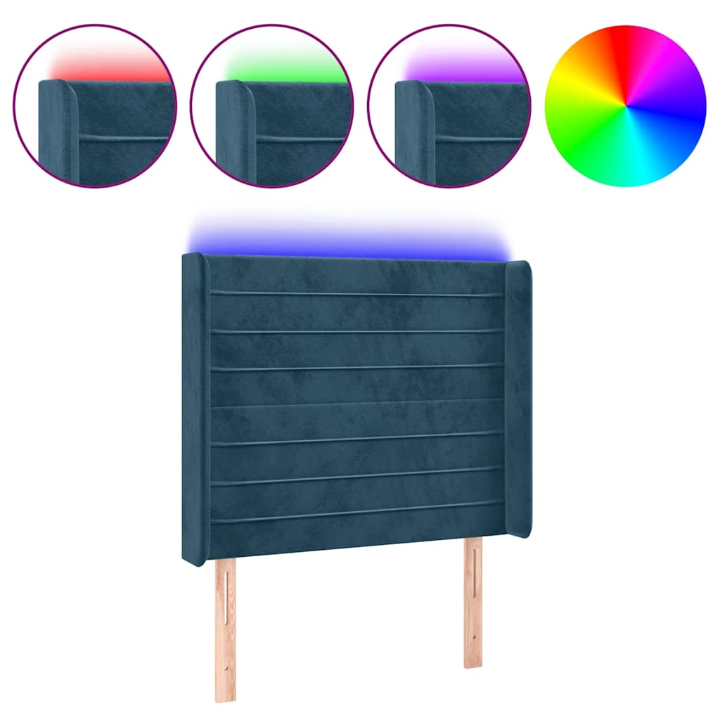 LED uzglavlje tamnoplavo 93x16x118/128 cm baršunasto