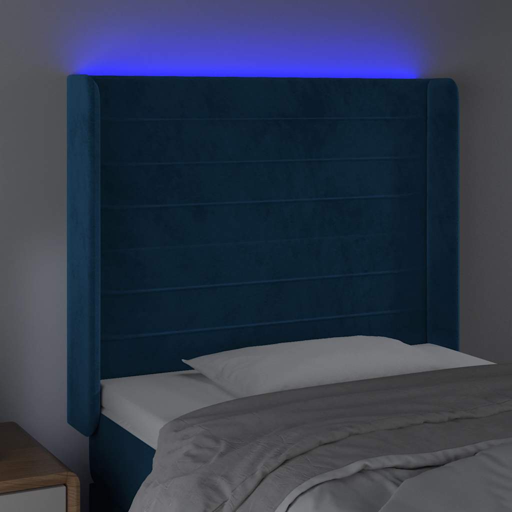 LED uzglavlje tamnoplavo 93x16x118/128 cm baršunasto