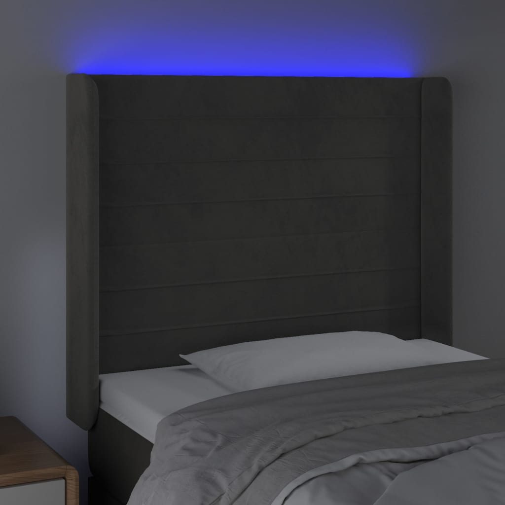 LED uzglavlje tamnosivo 103x16x118/128 cm baršunasto