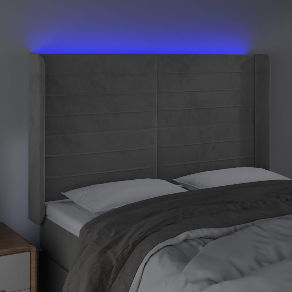 LED uzglavlje svjetlosivo 147 x 16 x 118/128 cm baršunasto