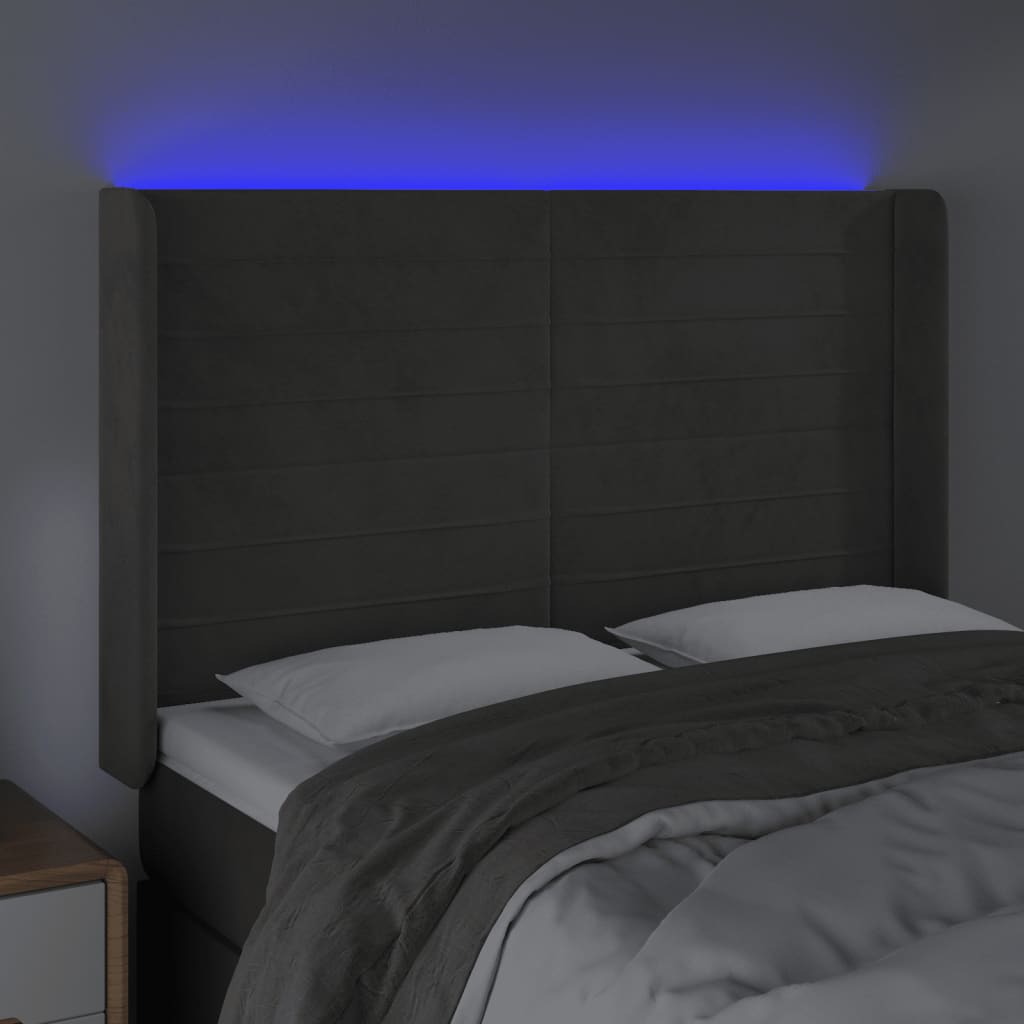 LED uzglavlje tamnosivo 147x16x118/128 cm baršunasto