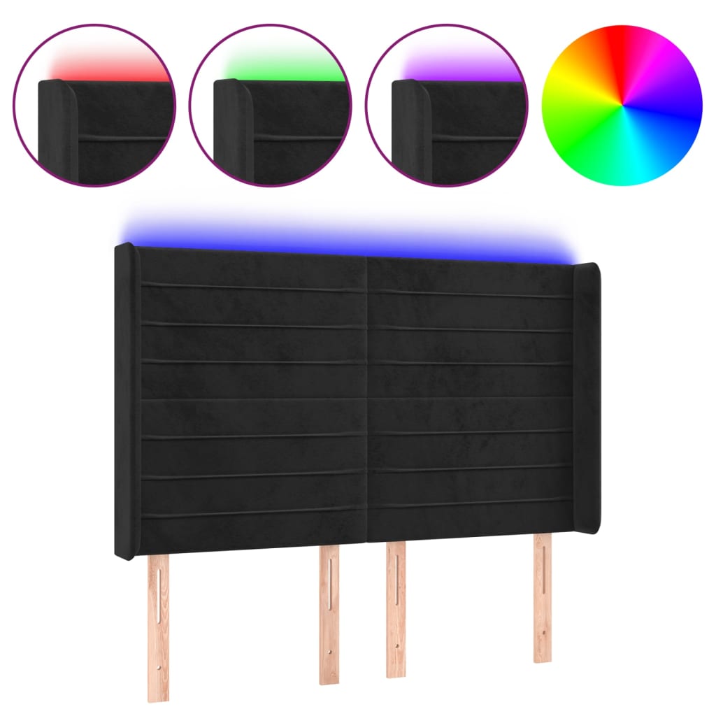 LED uzglavlje crno 147x16x118/128 cm baršunasto