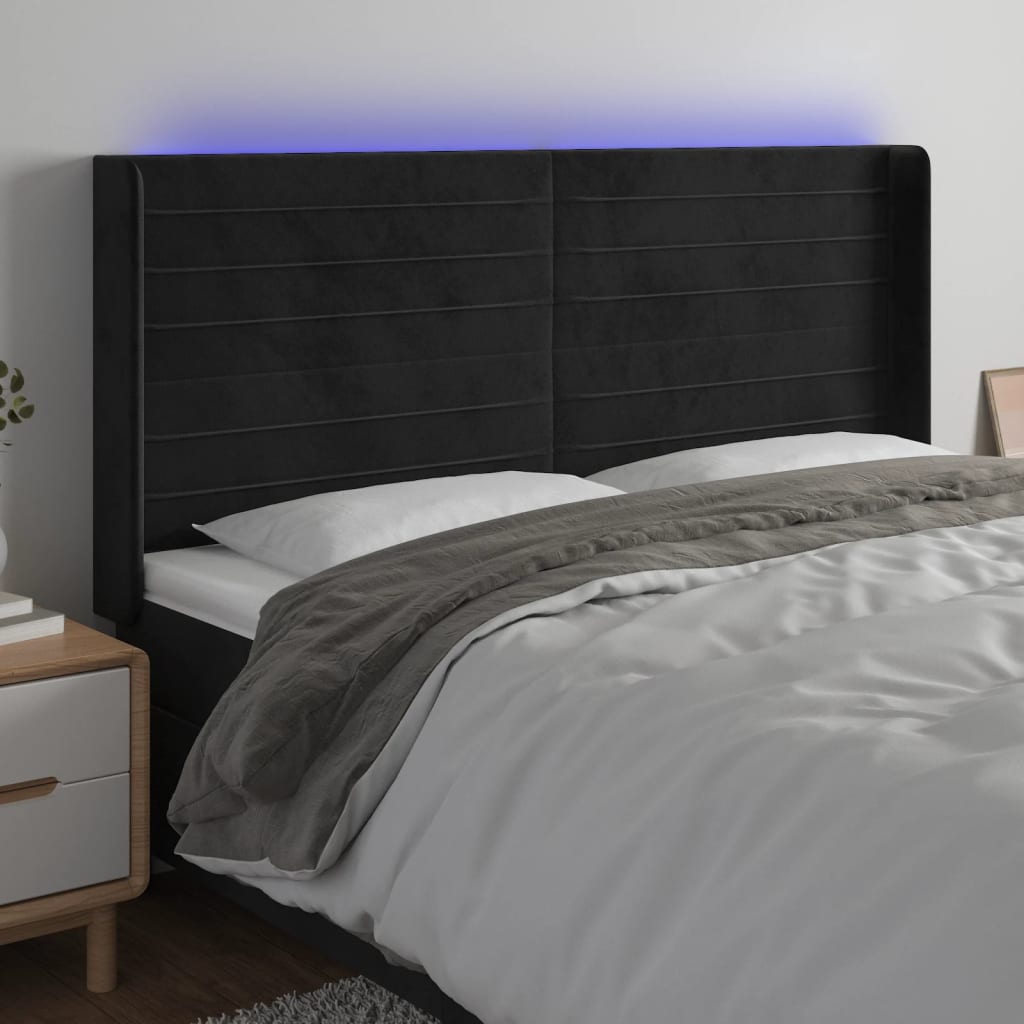LED uzglavlje crno 163 x 16 x 118/128 cm baršunasto