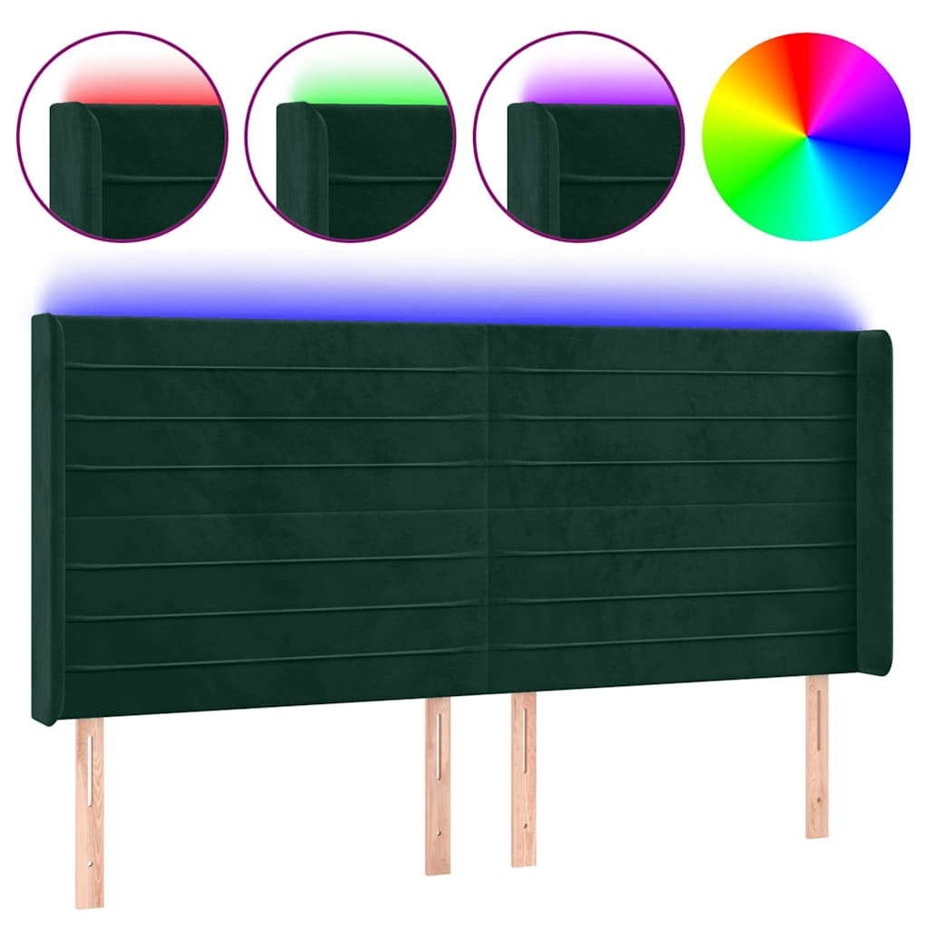 LED uzglavlje tamnozeleno 163x16x118/128 cm baršunasto