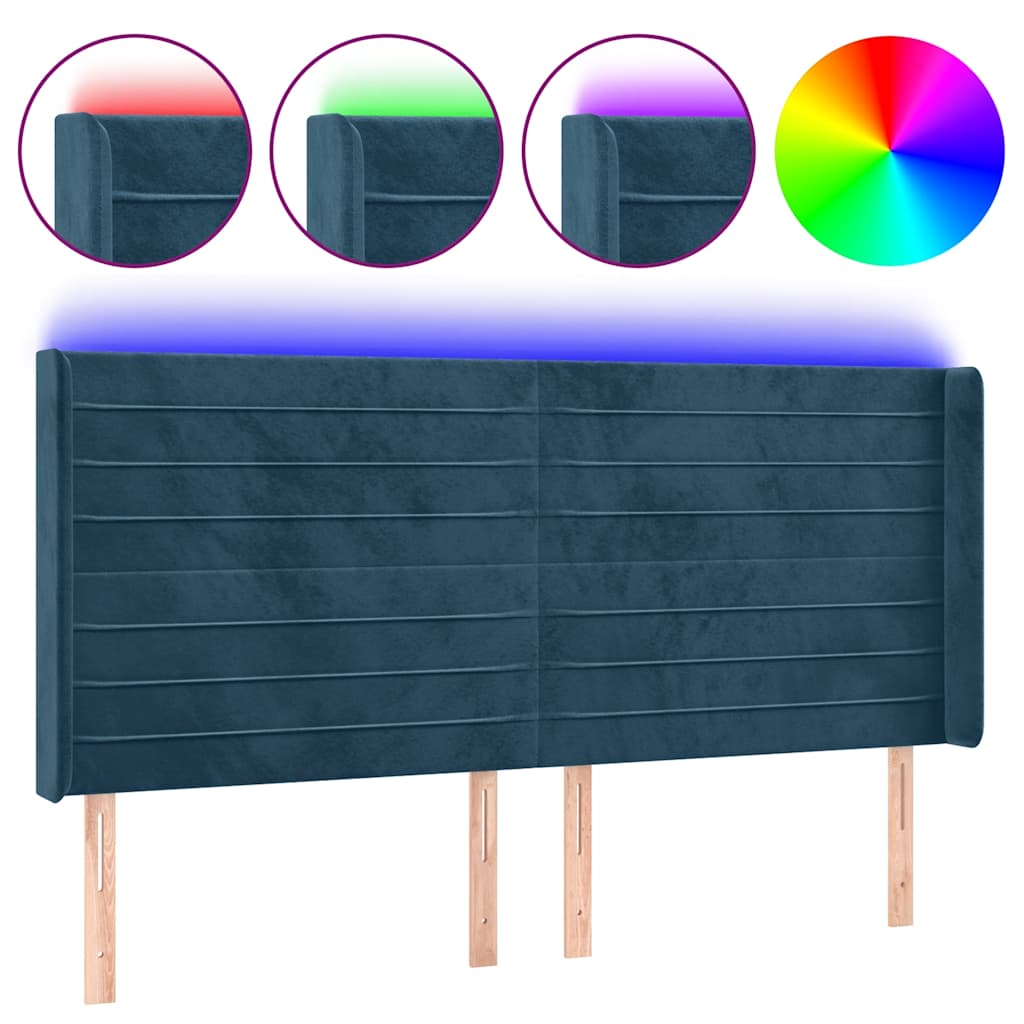 LED uzglavlje tamnoplavo 163x16x118/128 cm baršunasto