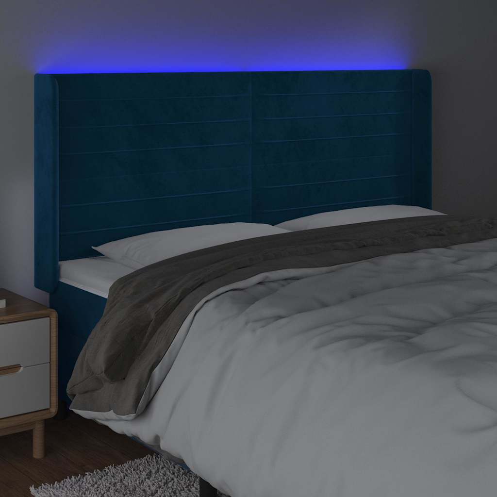 LED uzglavlje tamnoplavo 163x16x118/128 cm baršunasto