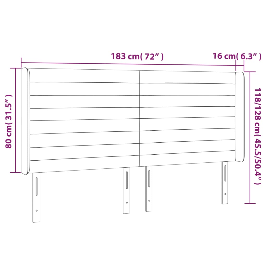 LED uzglavlje crno 183 x 16 x 118/128 cm baršunasto