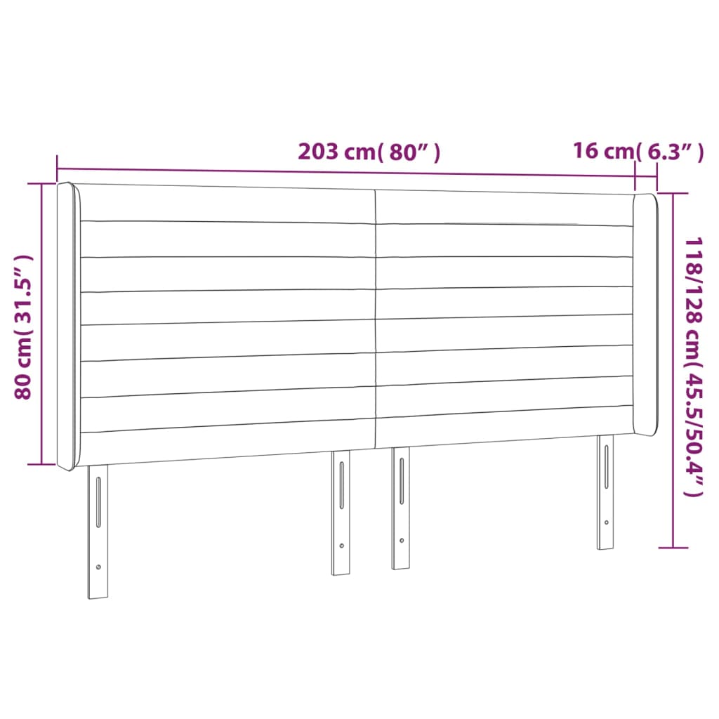 LED uzglavlje tamnosivo 203 x 16 x 118/128 cm baršunasto