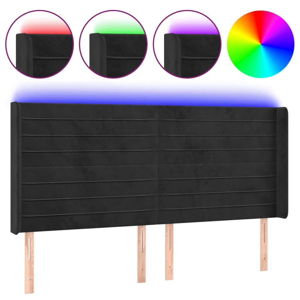 LED uzglavlje crno 203 x 16 x 118/128 cm baršunasto