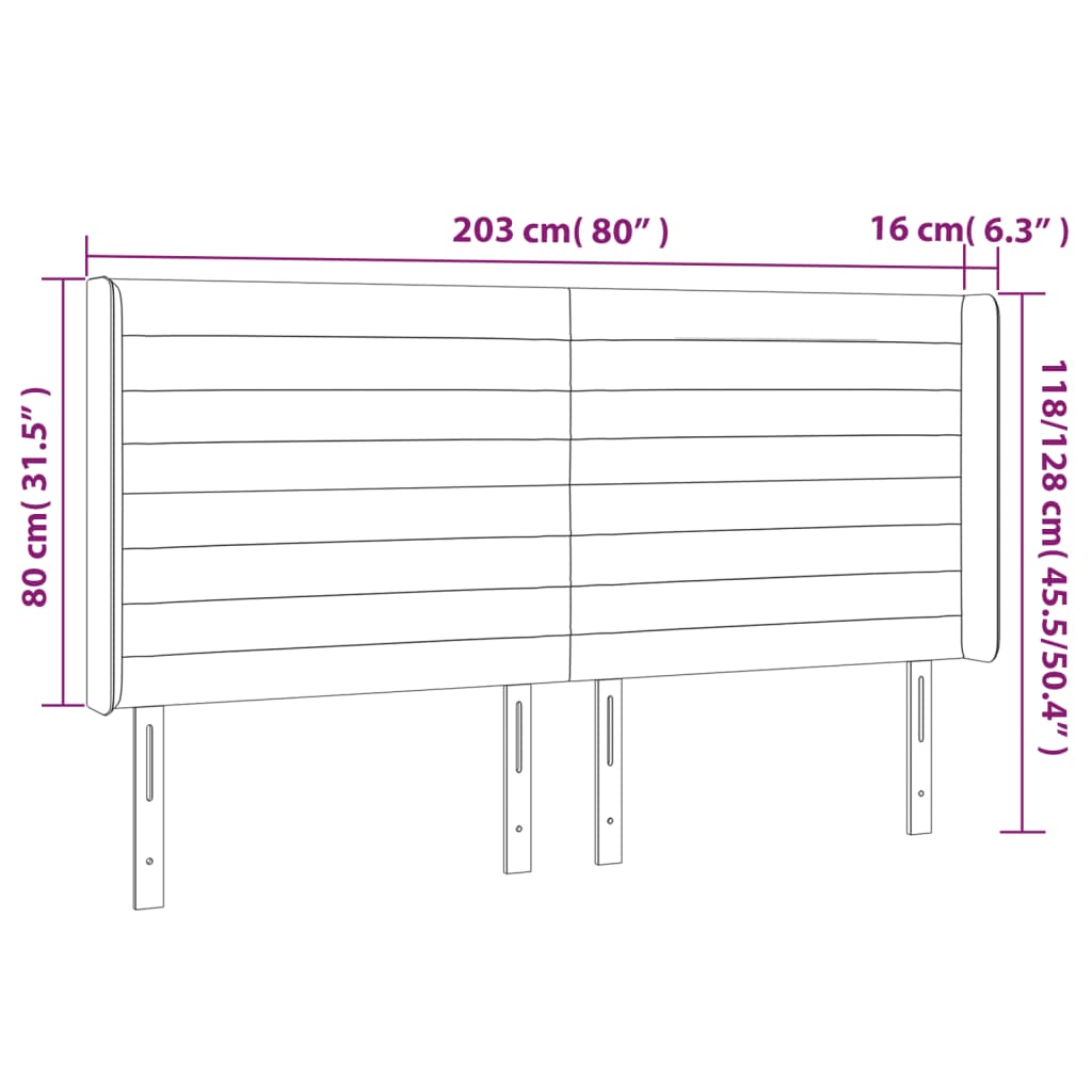 LED uzglavlje crno 203 x 16 x 118/128 cm baršunasto