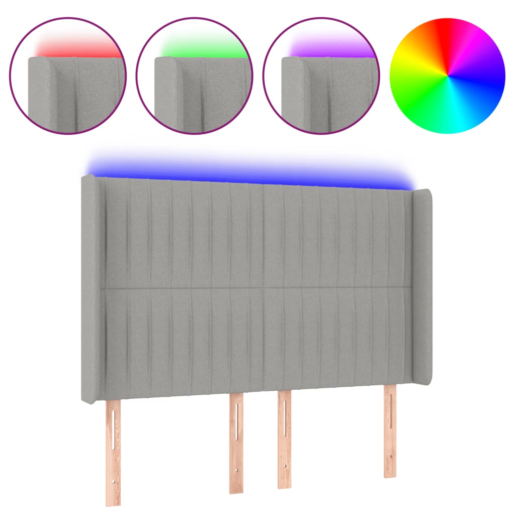 LED uzglavlje svjetlosivo 147 x 16 x 118/128 cm od tkanine