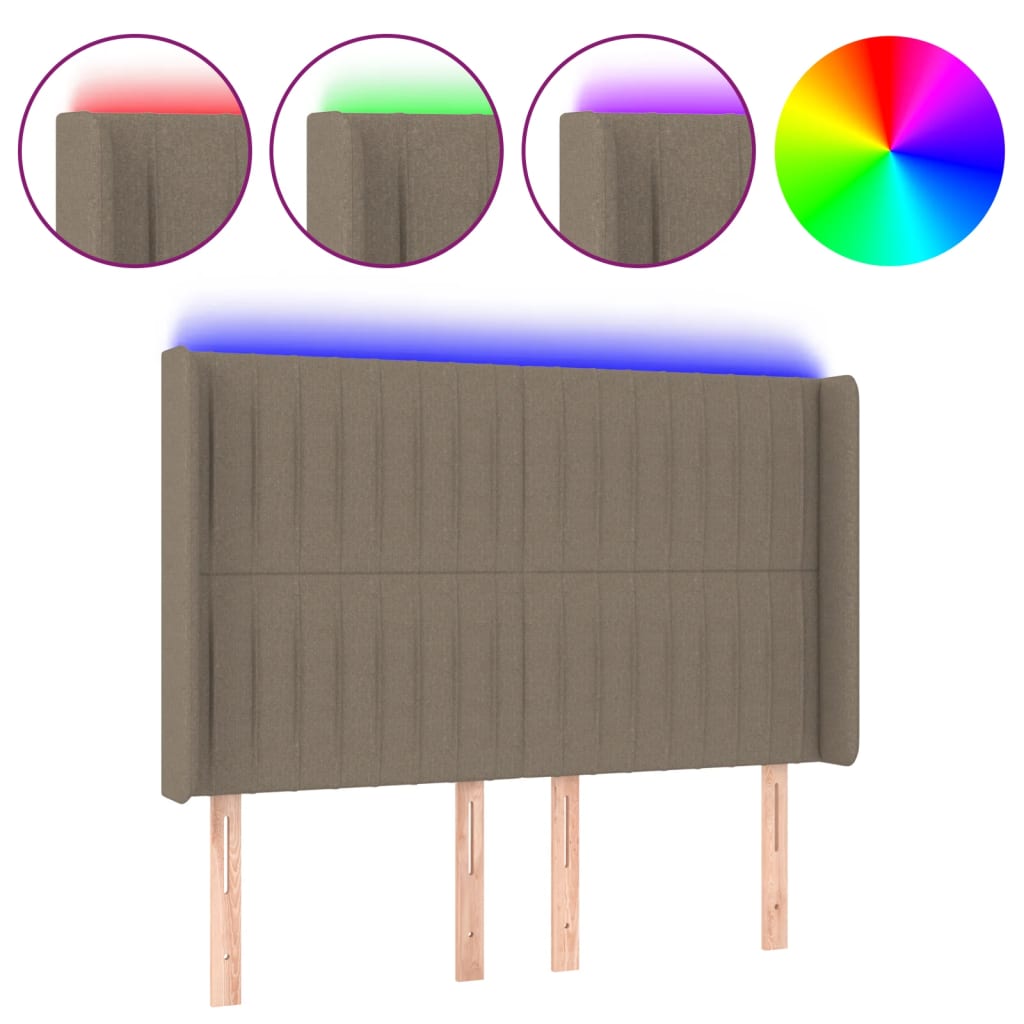 LED uzglavlje smeđesivo 147 x 16 x 118/128 cm od tkanine