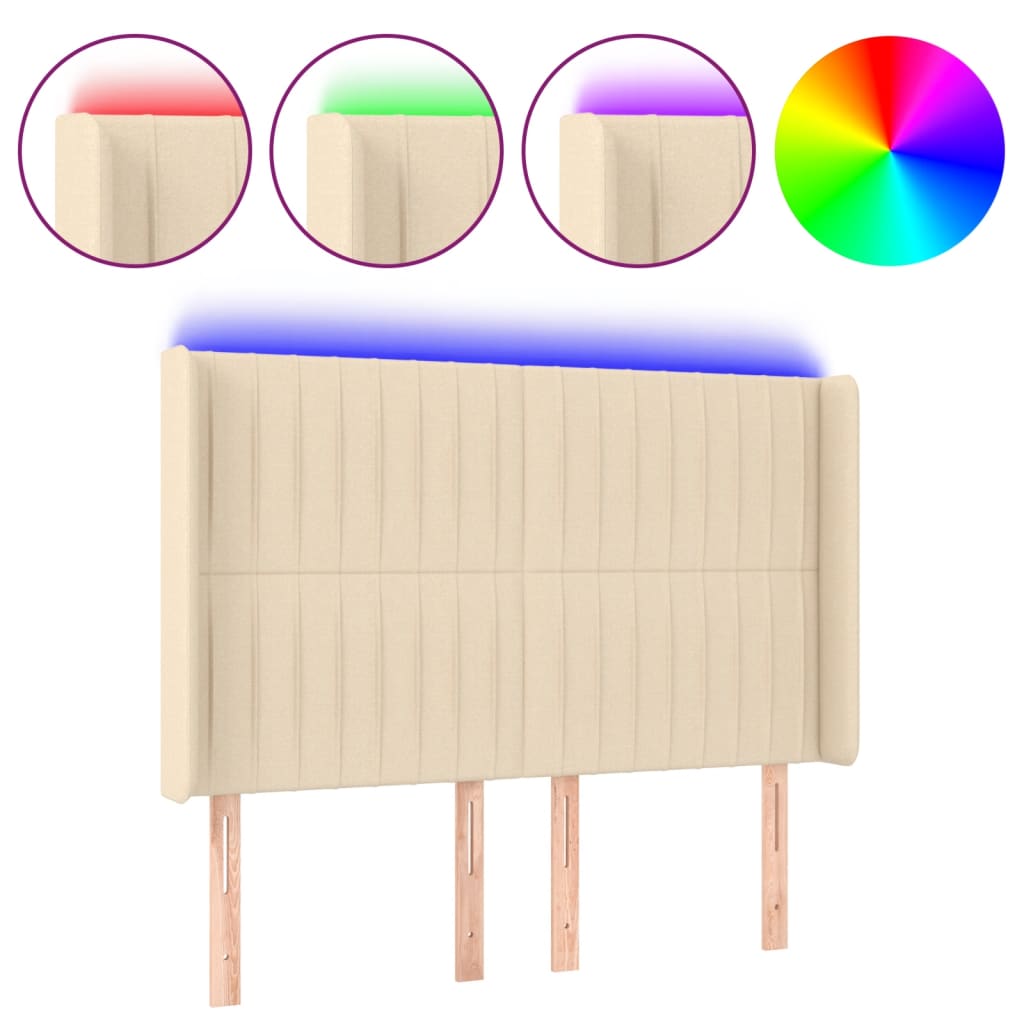 LED uzglavlje krem 147 x 16 x 118/128 cm od tkanine