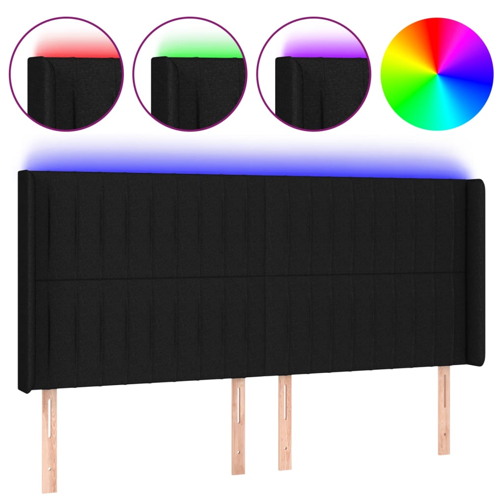 LED uzglavlje crno 163 x 16 x 118/128 cm od tkanine