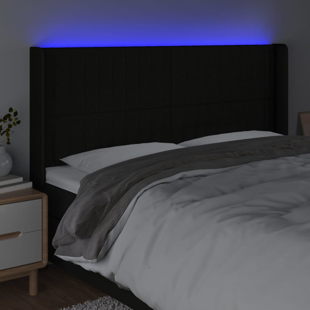 LED uzglavlje crno 163 x 16 x 118/128 cm od tkanine