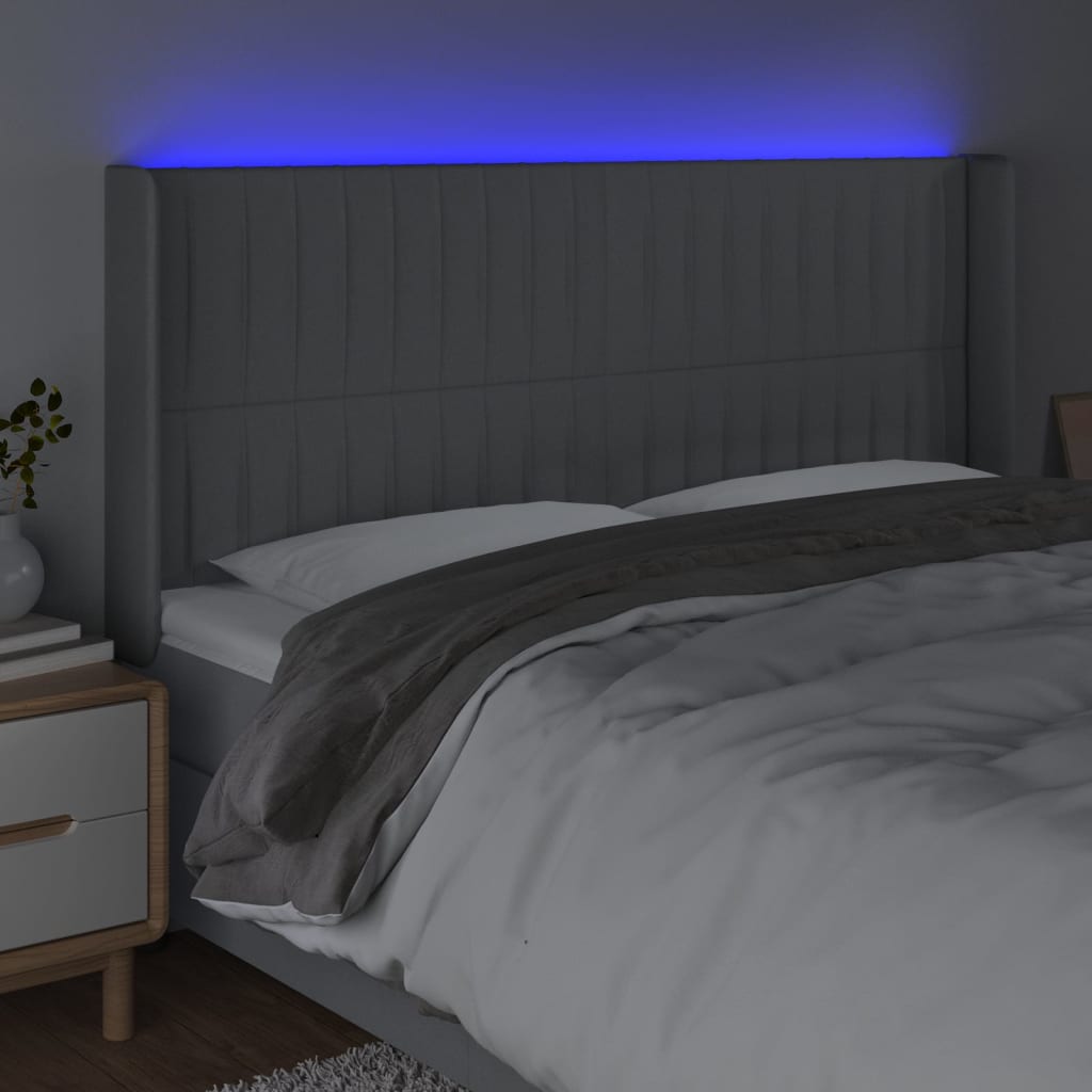 LED uzglavlje svjetlosivo 183 x 16 x 118/128 cm od tkanine