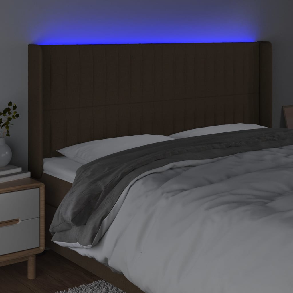 LED uzglavlje tamnosmeđe 183x16x118/128 cm od tkanine