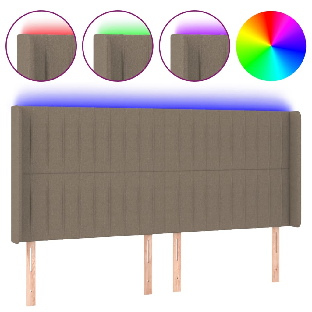 LED uzglavlje smeđesivo 203 x 16 x 118/128 cm od tkanine